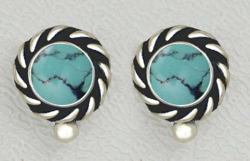 Sterling Silver Petite With Chinese Turquoise Post Stud Earrings